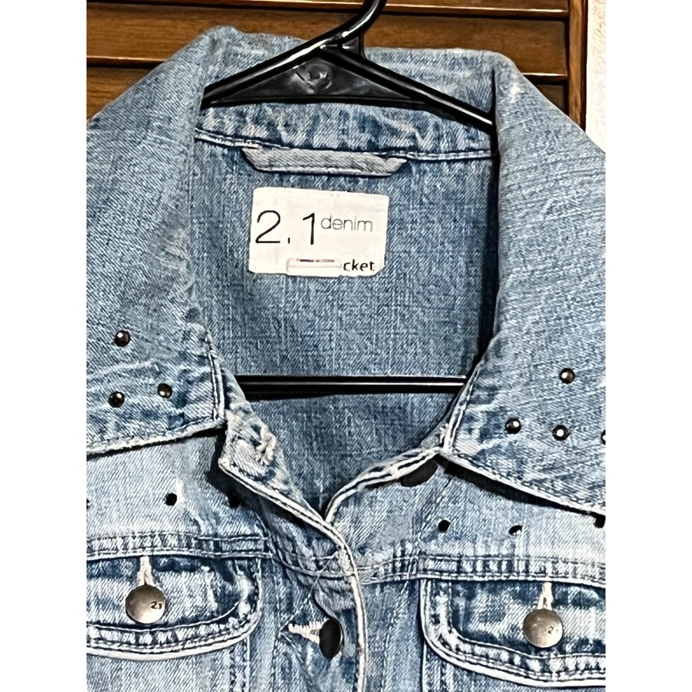 Womens Studded Acid Wash Denim Vest Sleeveless Jean Jacket Small - Picture 6 of 8